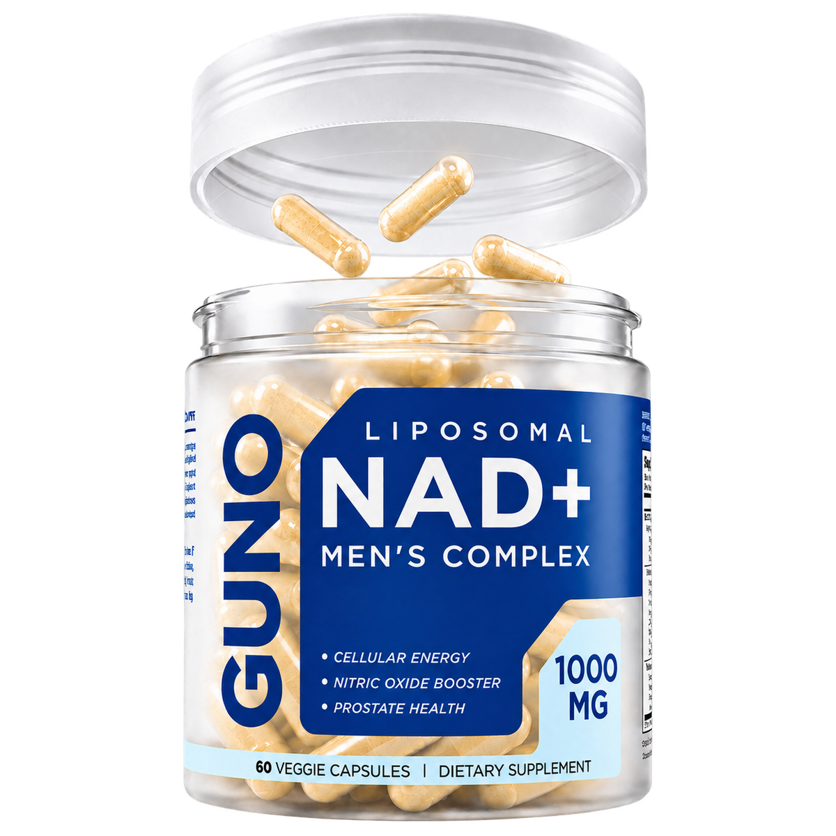 GUNO Liposomal NAD+ Men's Complex open jar on transparent background