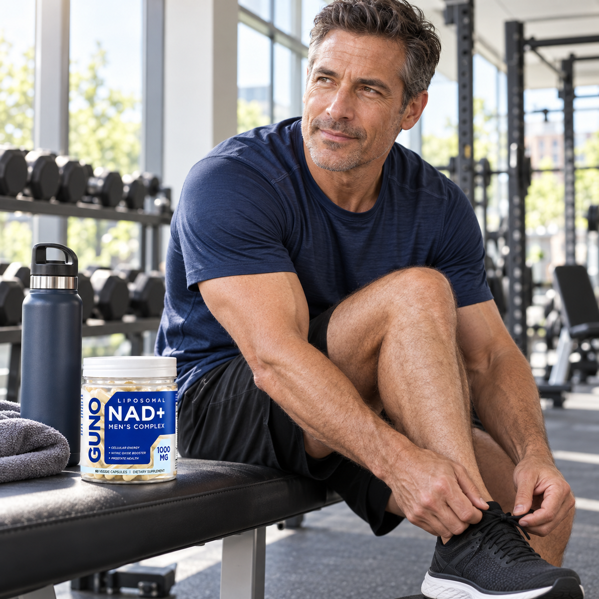 Active man with GUNO Liposomal NAD+ Men's Complex