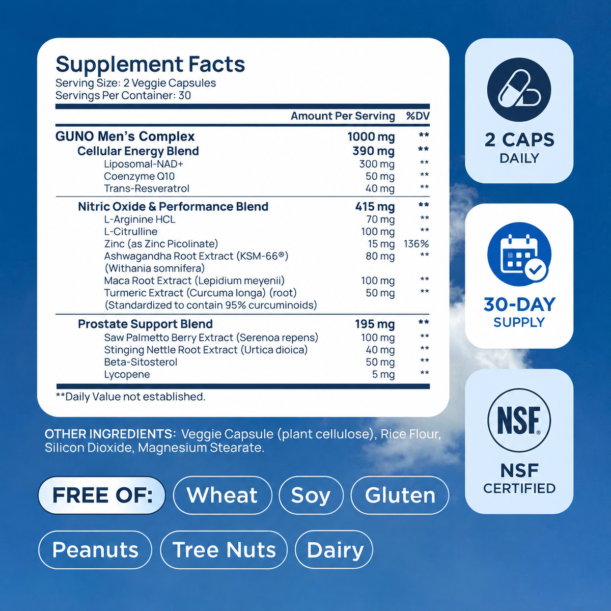 GUNO Liposomal NAD+ Men's Complex Supplement Facts